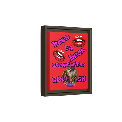 hoes b4 bros - framed canvas art (red)
