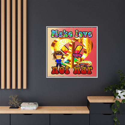 love peace - framed canvas art (yellow-orange wave)