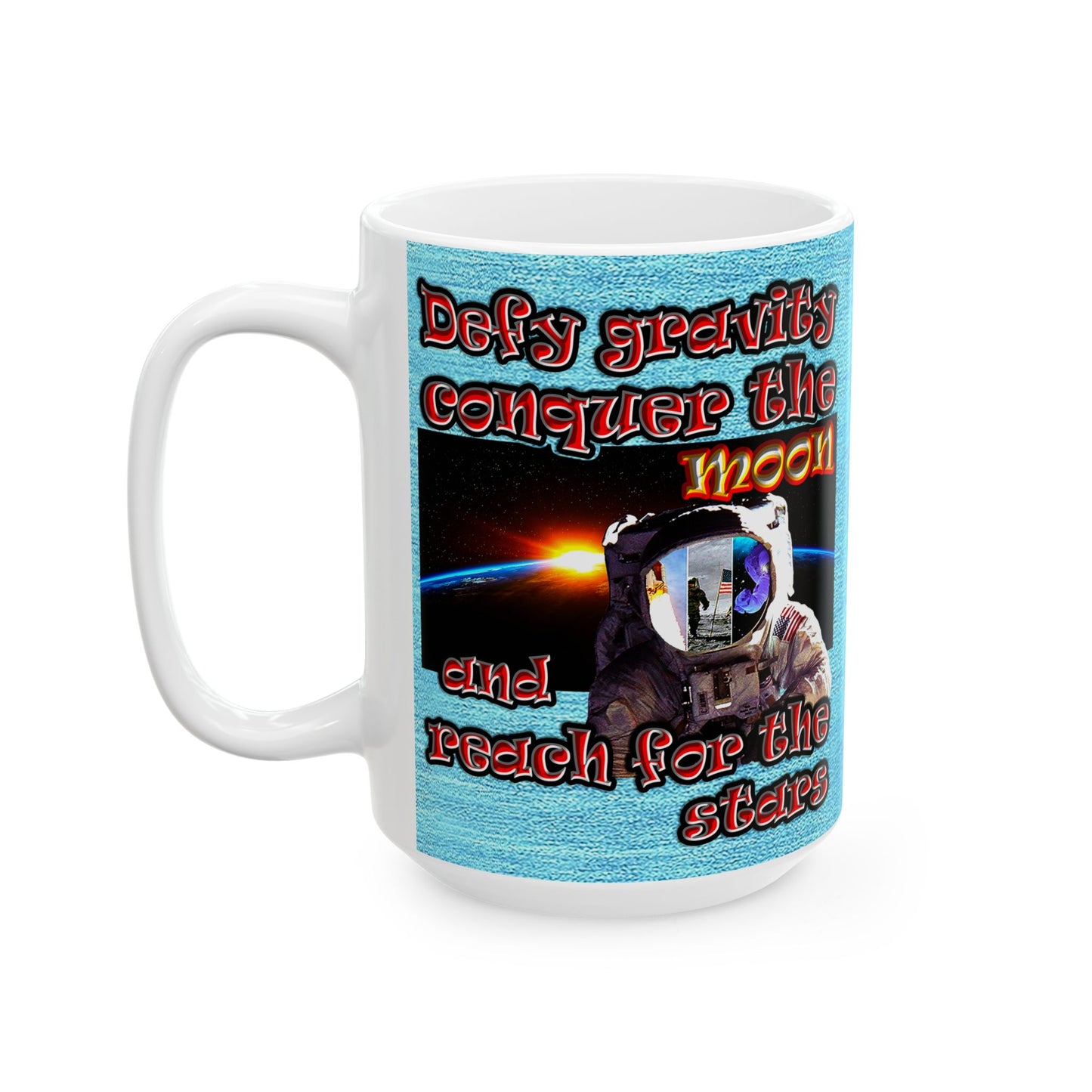 defy conquer reach - White Mug (faded blue)