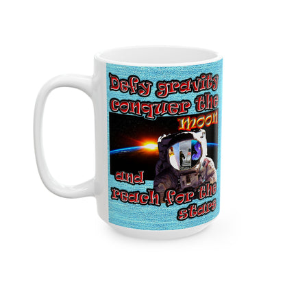 defy conquer reach - White Mug (faded blue)