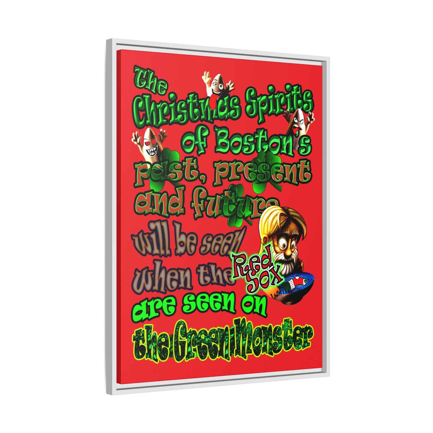 christmas spirits of boston - framed canvas art (red)