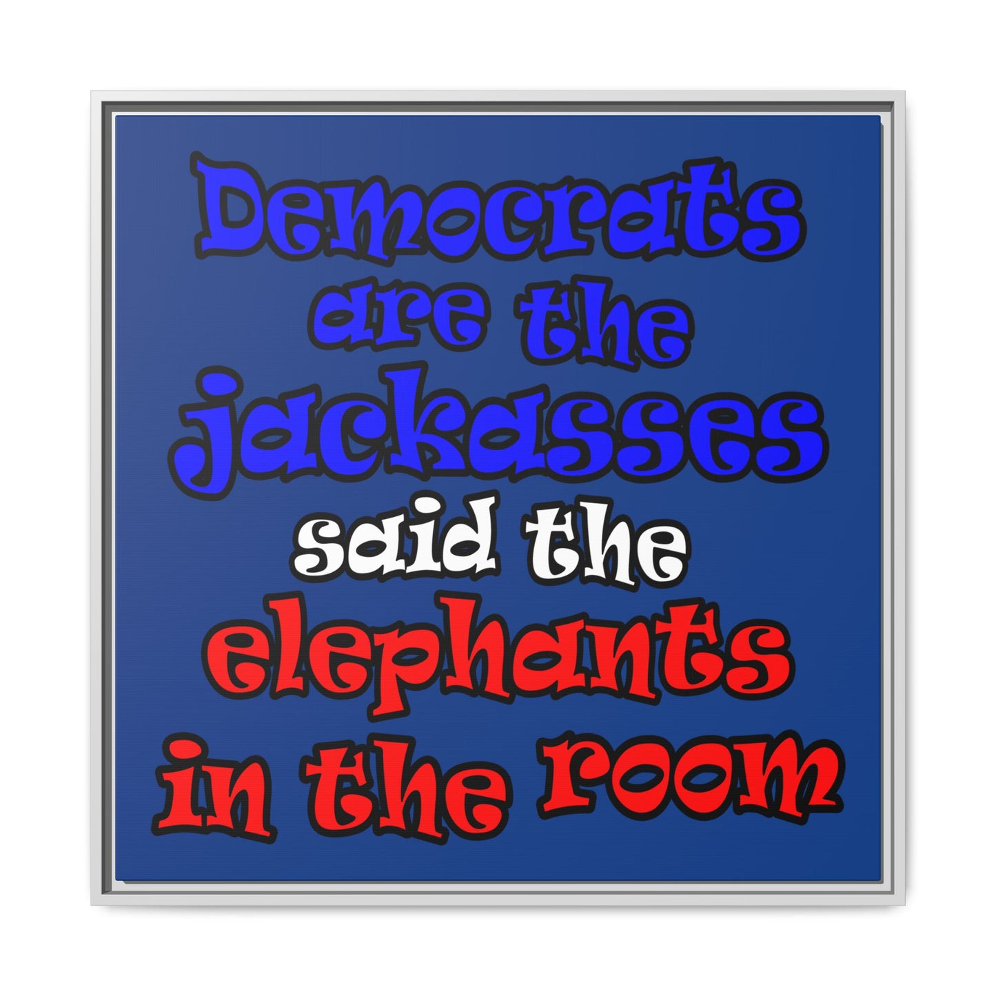 donkeys and elephants - framed canvas art (dark blue)