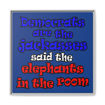 donkeys and elephants - framed canvas art (dark blue)