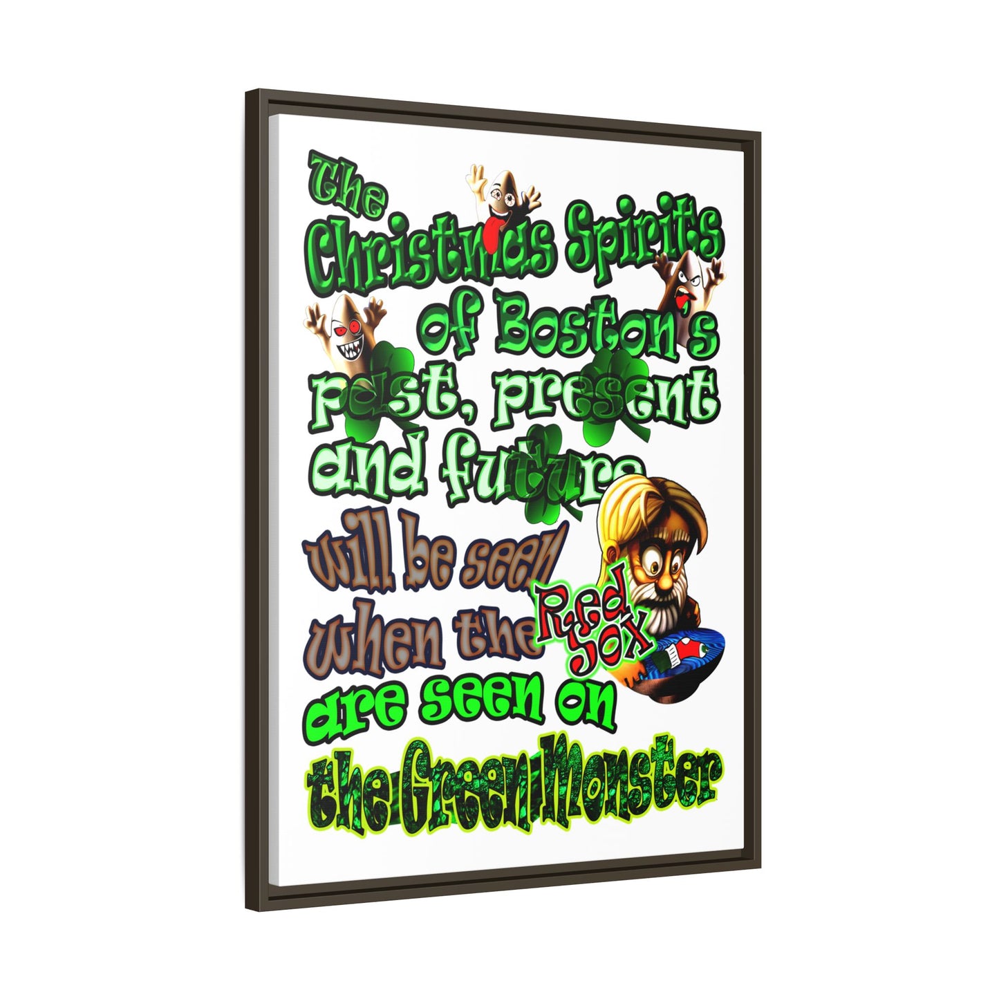 christmas spirits of boston - framed canvas art (white)