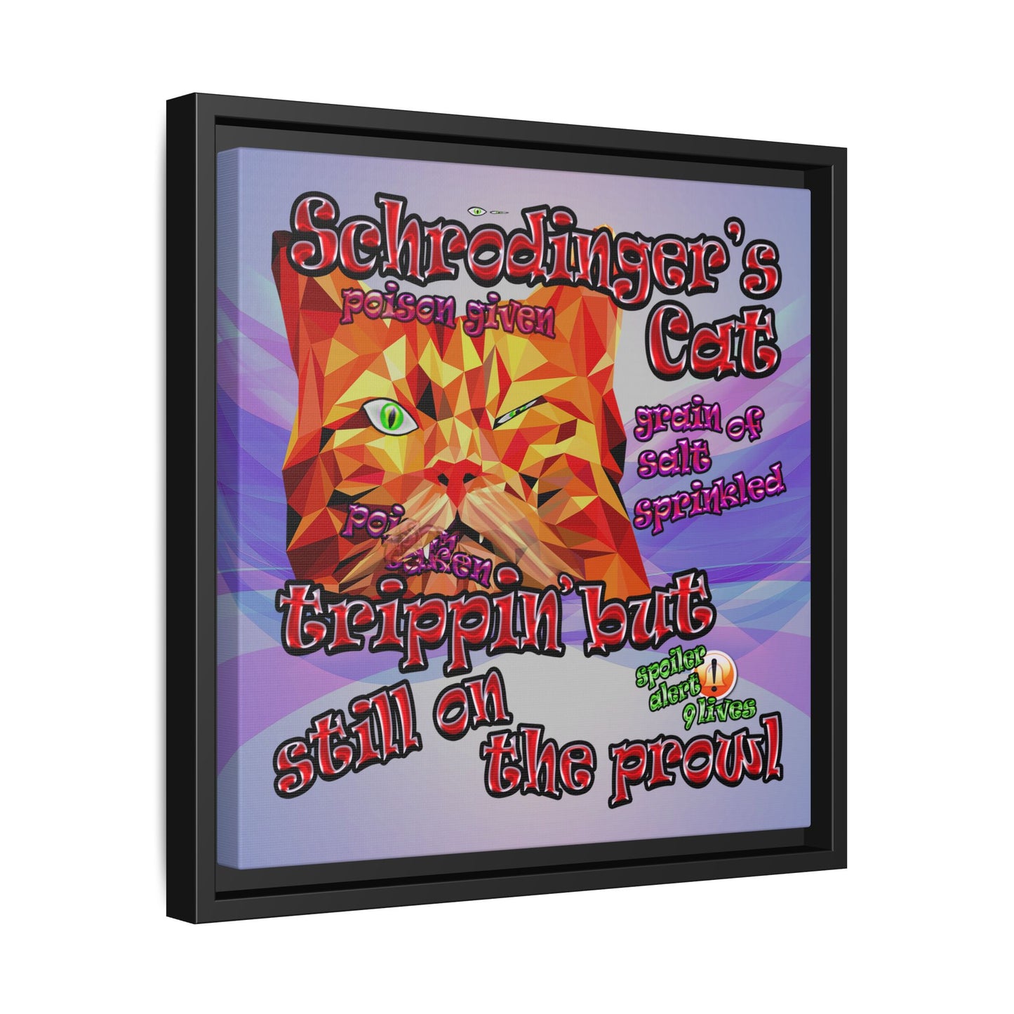 schrodinger's cat - framed canvas art (light blue-pink wave)