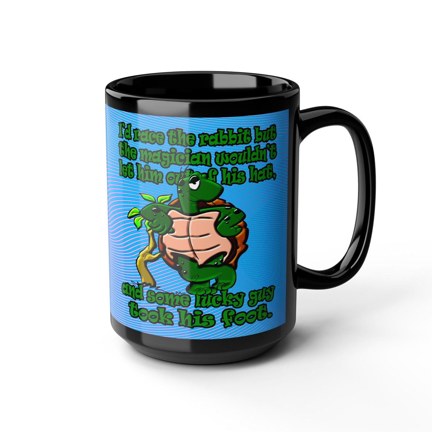 turtle race - Black Mug (light blue-purple wave)