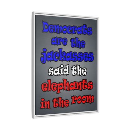 donkeys and elephants - framed canvas art (grey-light grey)