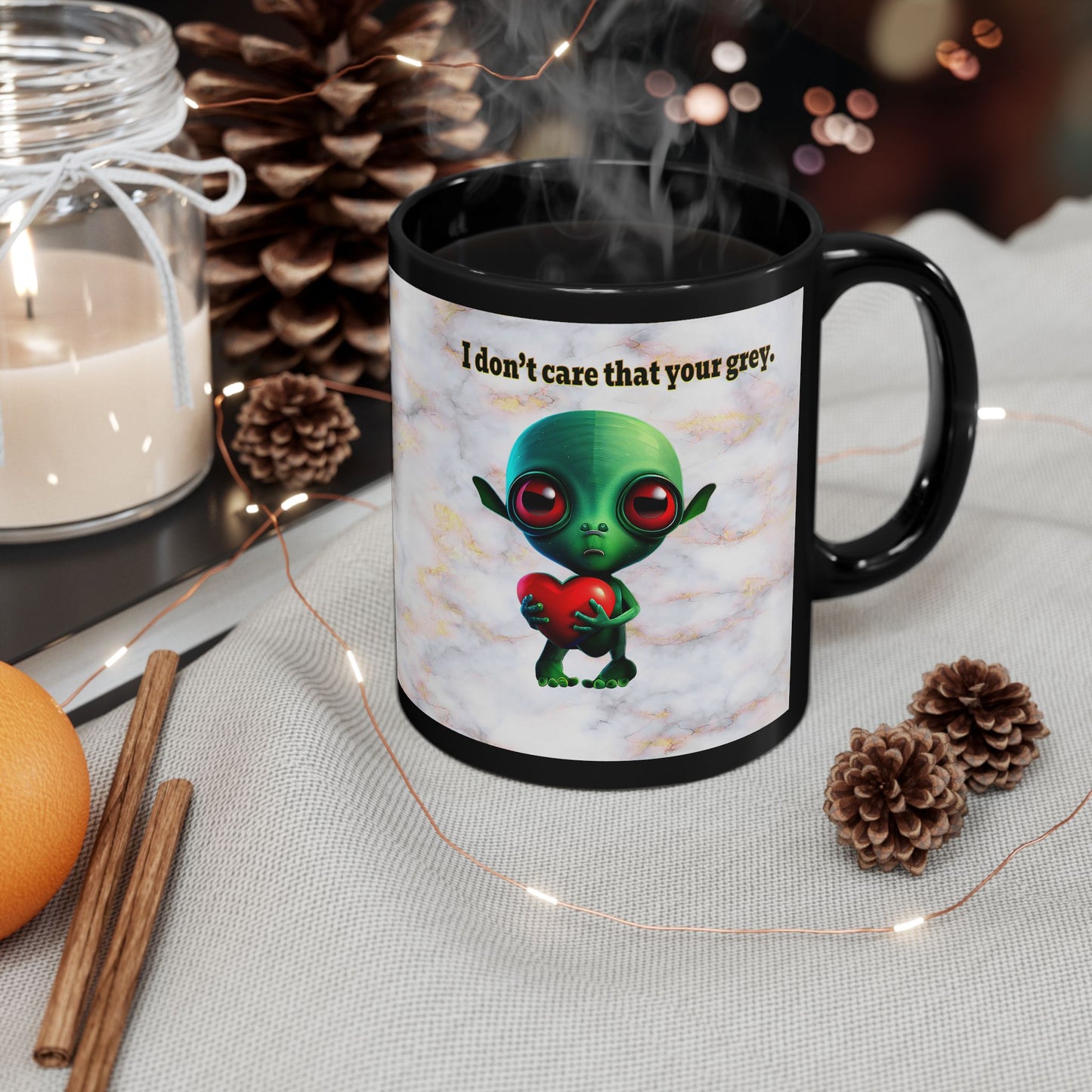 I don't care that your grey - Black Mug (white marble)