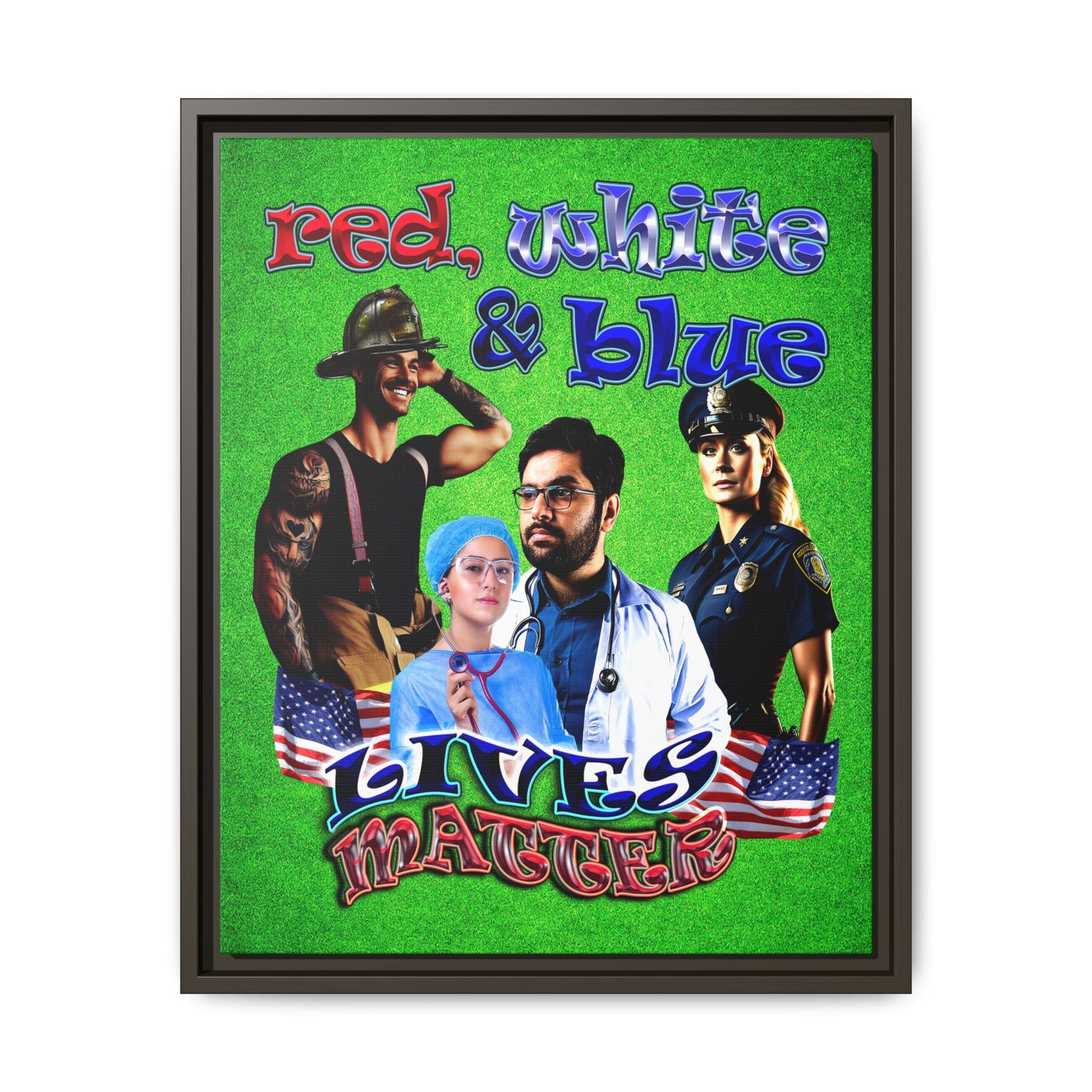 rw&b lives matter - framed canvas art (green turf)
