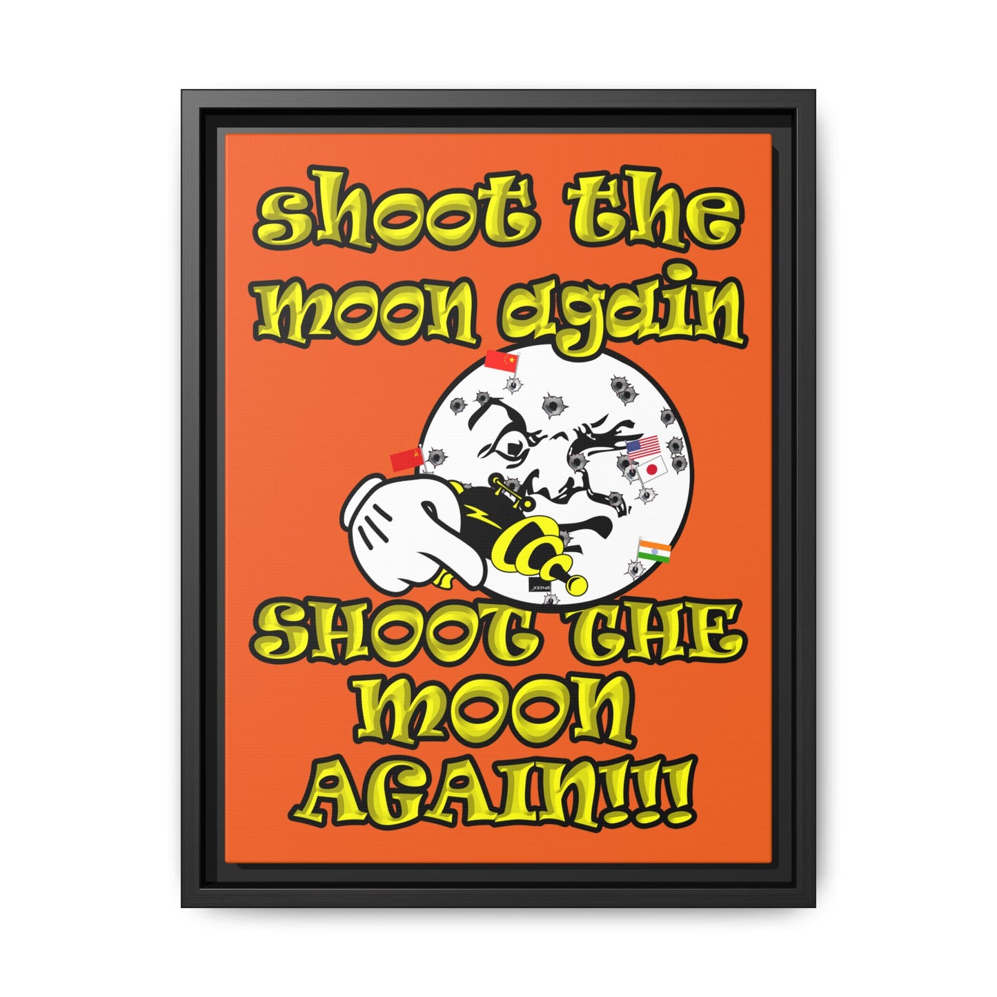 shoot the moon again - framed canvas art (orange)