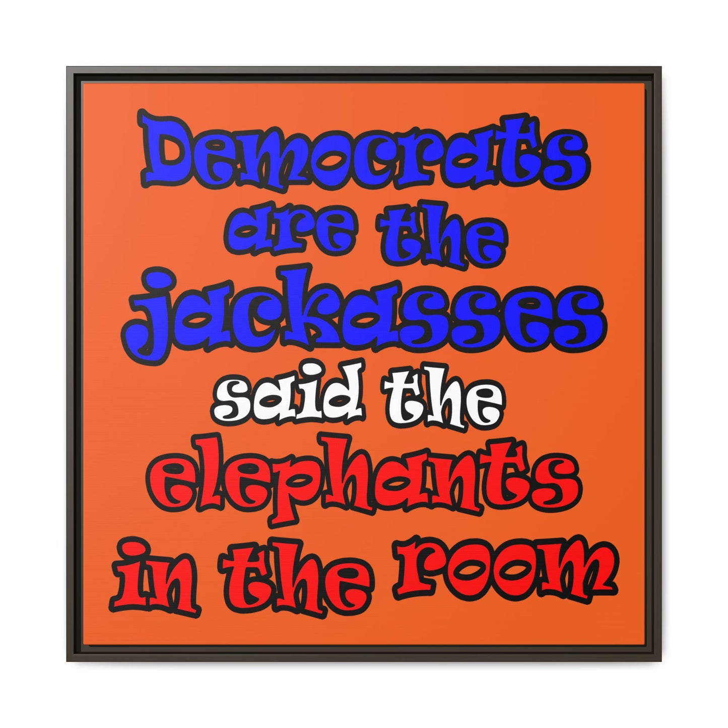 donkeys and elephants - framed canvas art (orange)