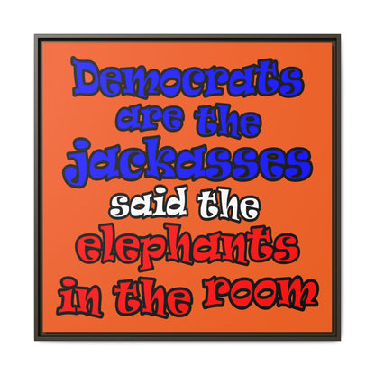 donkeys and elephants - framed canvas art (orange)
