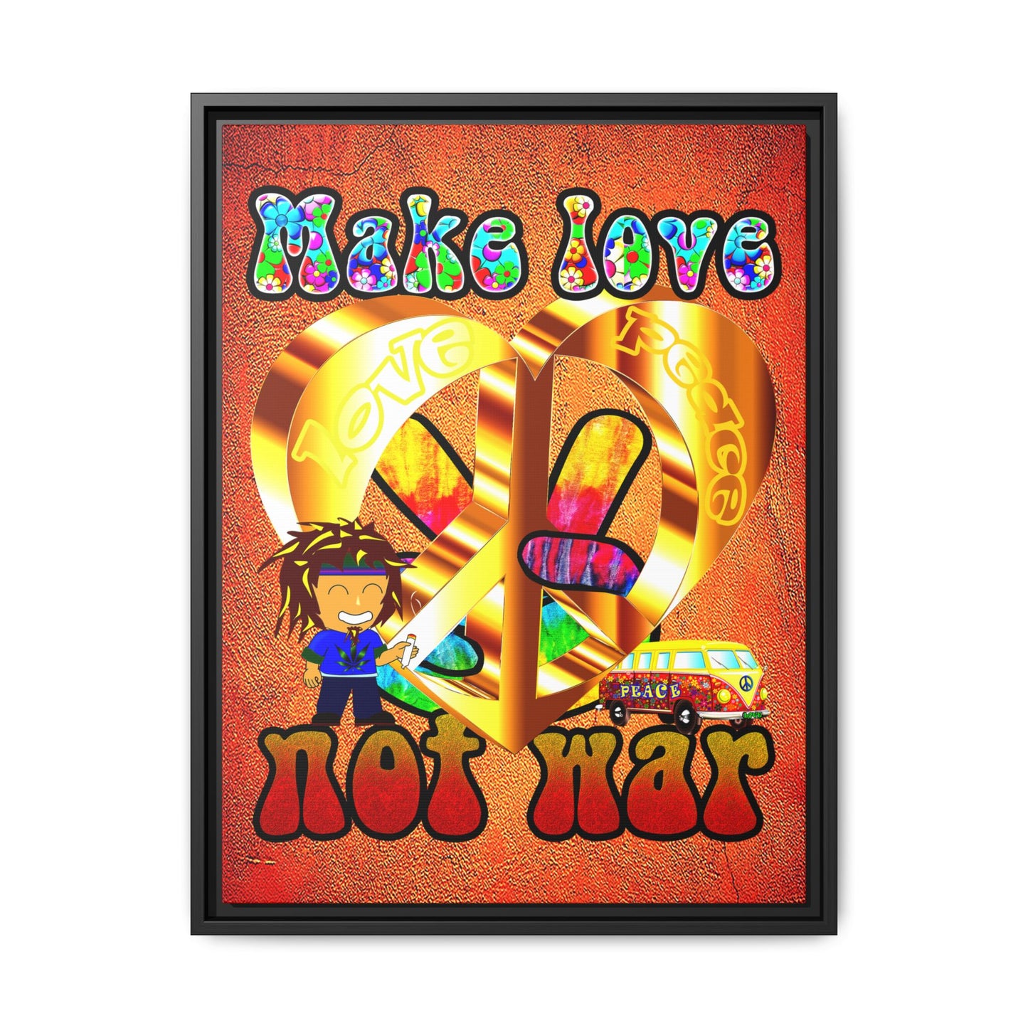love peace - framed canvas art (burnt orange)