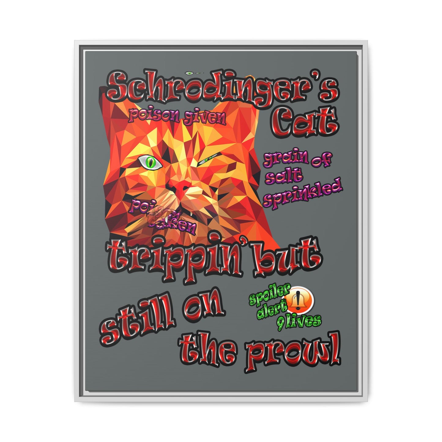 schrodinger's cat - framed canvas art (dark grey)