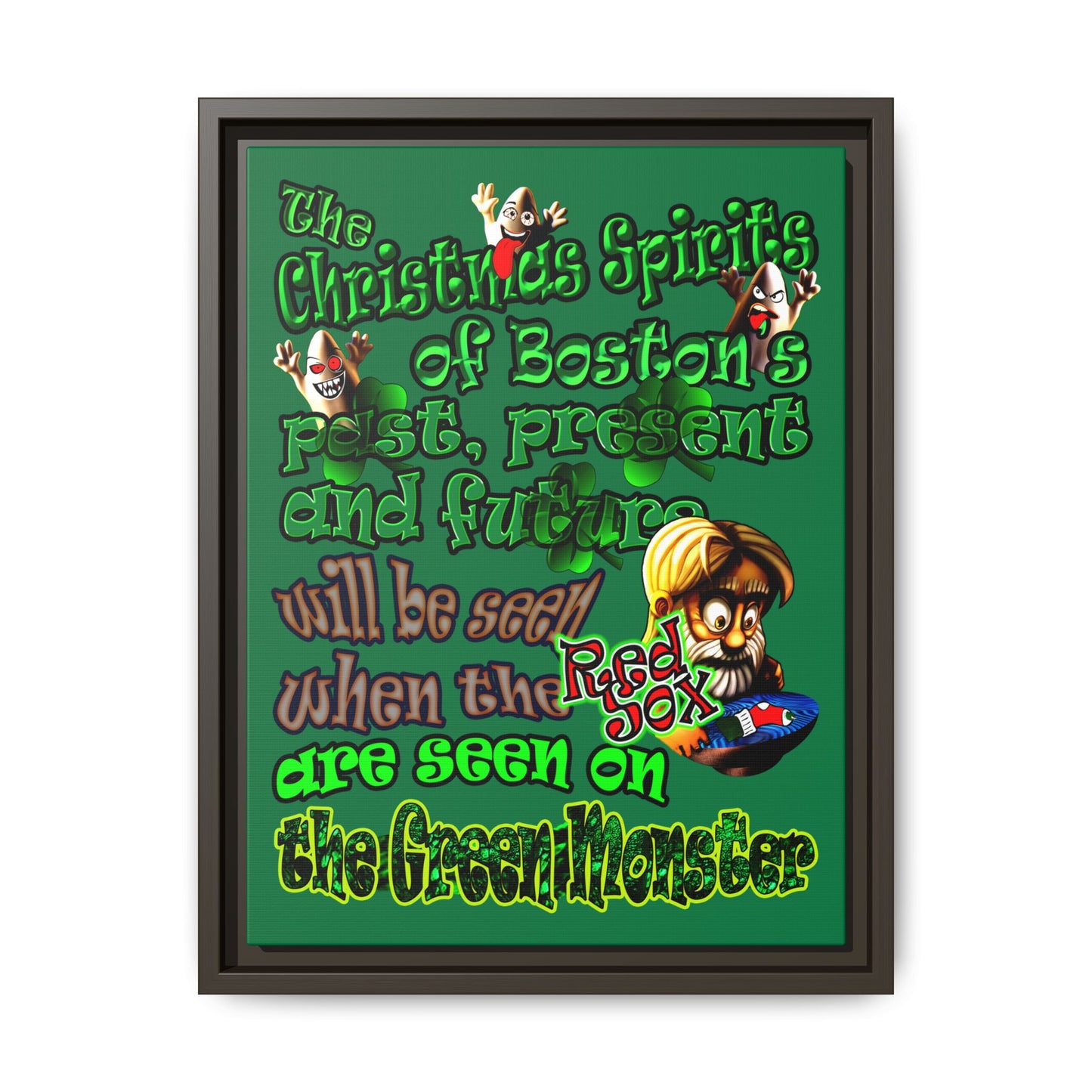 christmas spirits of boston - framed canvas art (dark green)