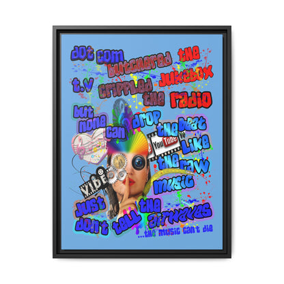 drop the beat - framed canvas art (light blue)