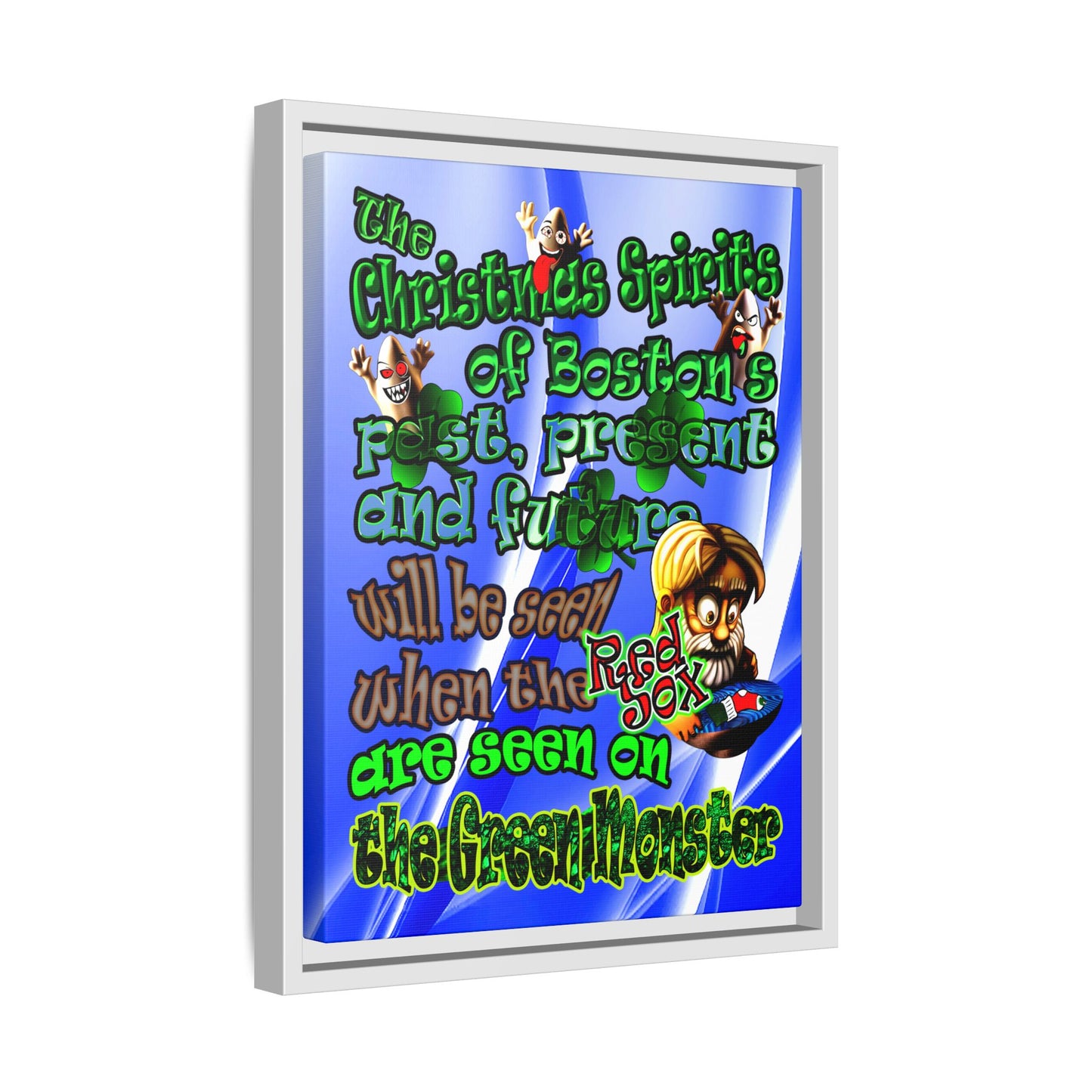 christmas spirits of boston - framed canvas art (blue-white wave)