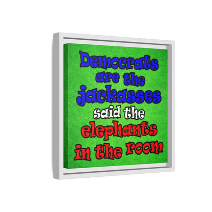 donkeys and elephants - framed canvas art (green turf)