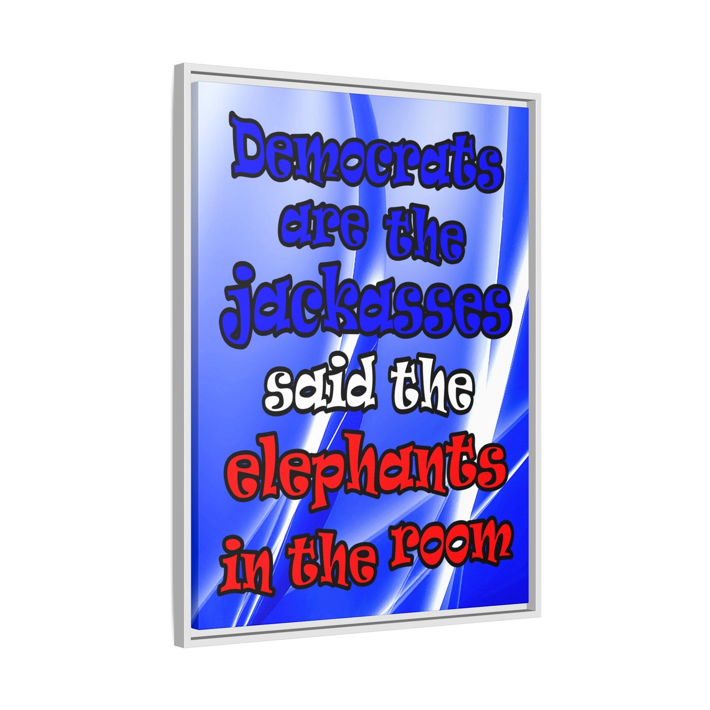 donkeys and elephants - framed canvas art (blue-white wave)