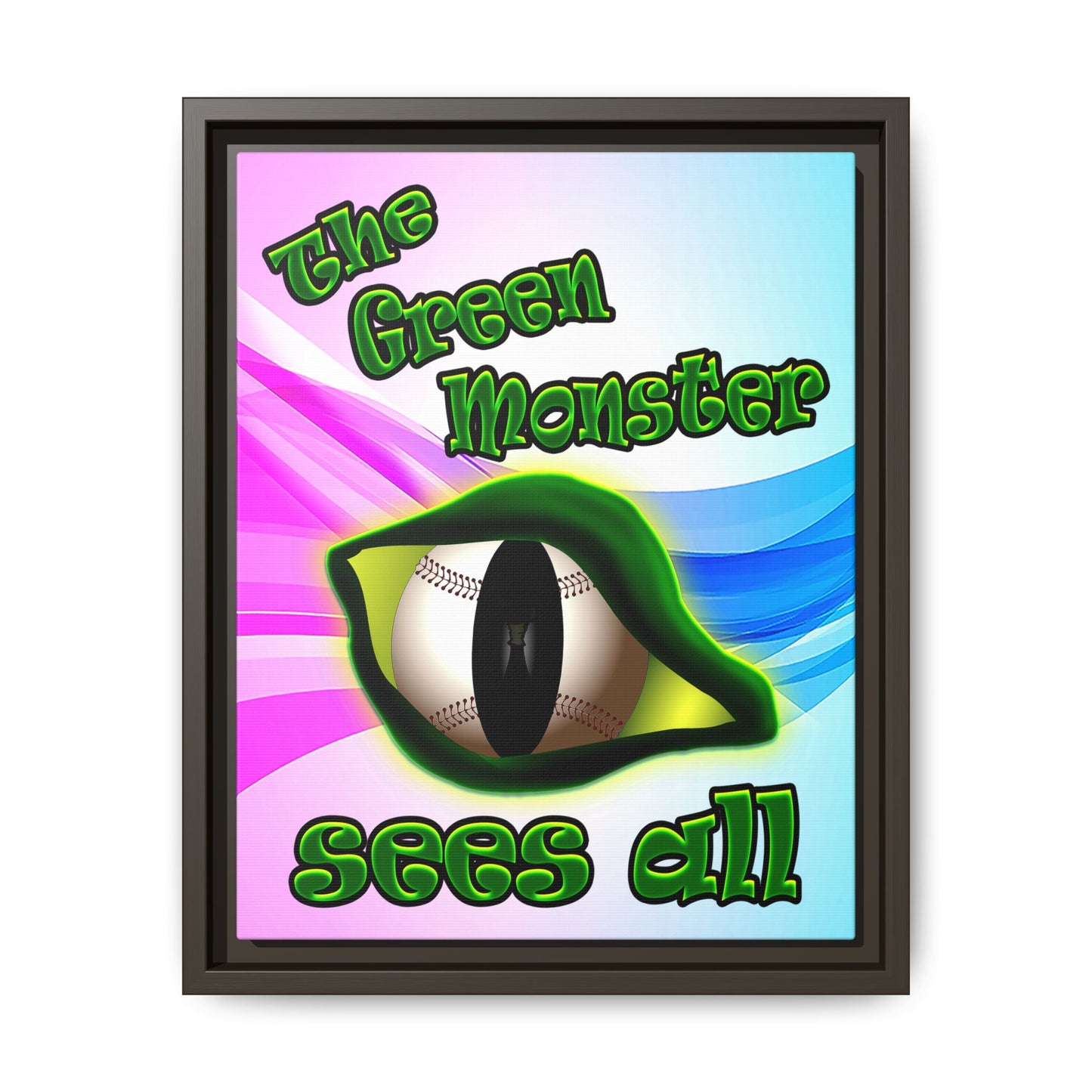 green monster - framed canvas art (light blue-pink wave)
