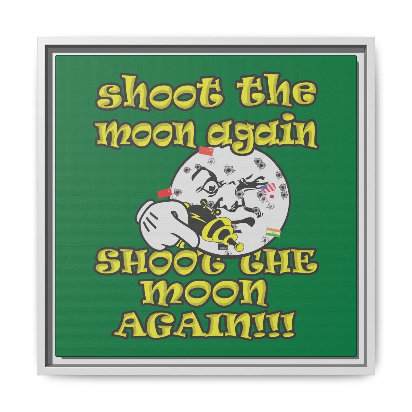 shoot the moon again - framed canvas art (dark green)