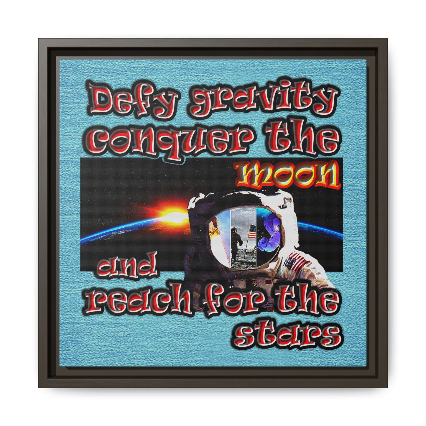 defy conquer reach - framed canvas art (faded blue)