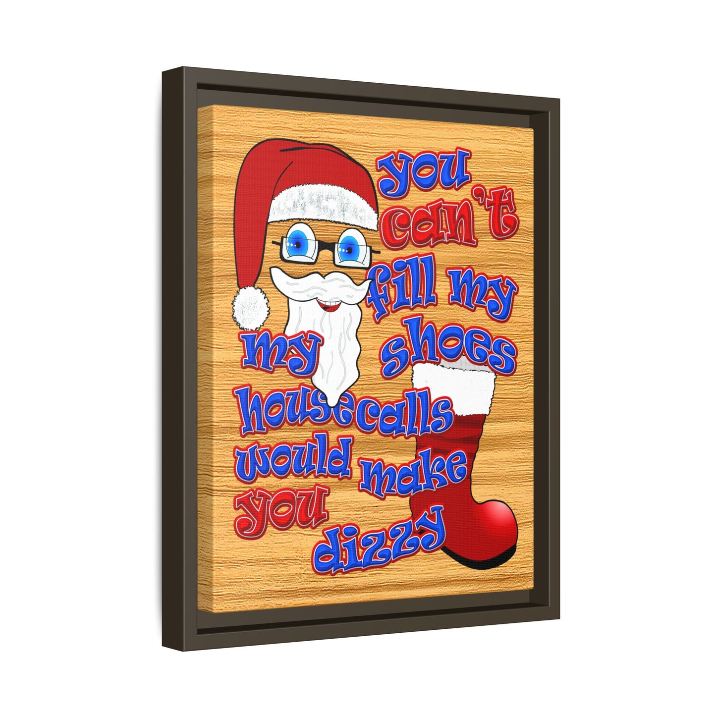 santa's shoes - framed canvas art (butterscotch wood finish)