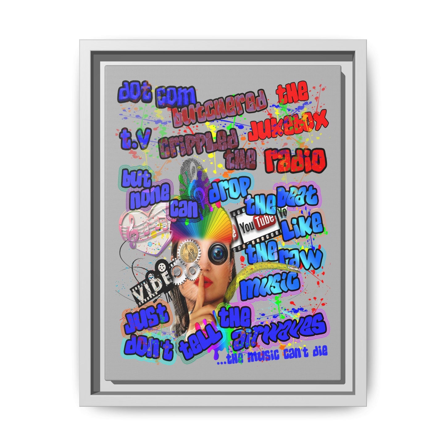 drop the beat - framed canvas art (light grey)