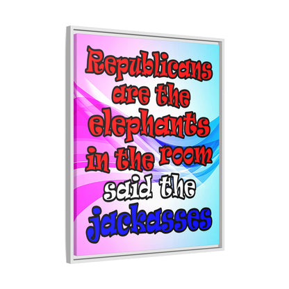 donkeys and elephants - framed canvas art (light blue-pink wave)