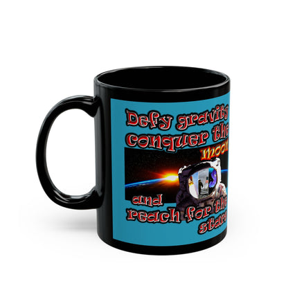 defy conquer reach - Black Mug (turquoise)