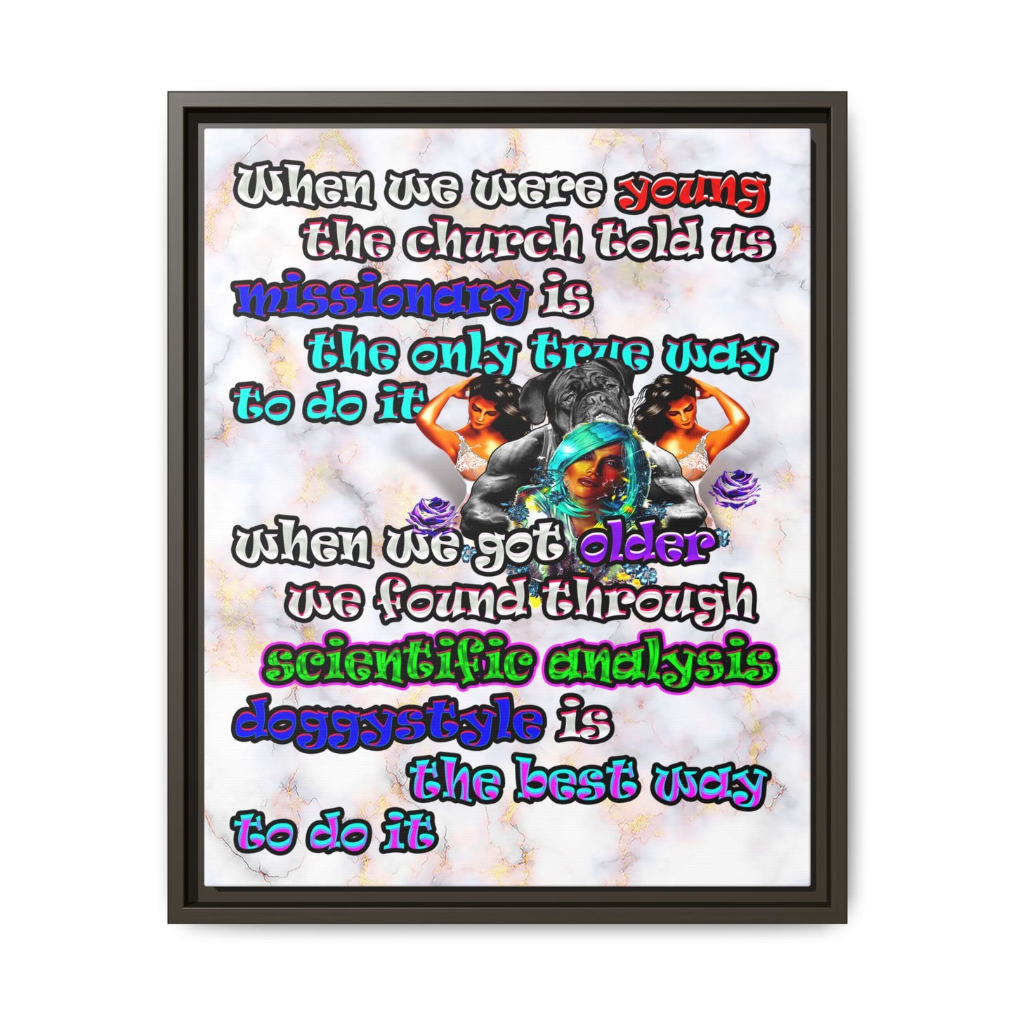 doggystyle - framed canvas art (white marble)
