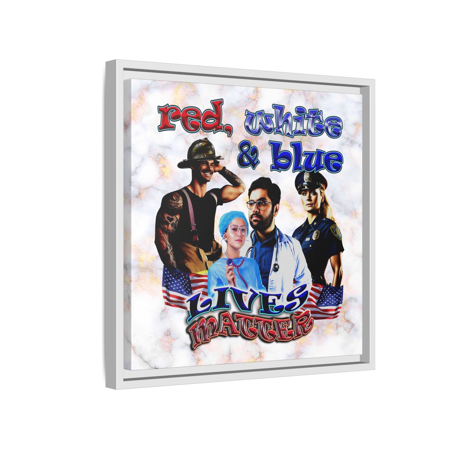 rw&b lives matter - framed canvas art (white marble)