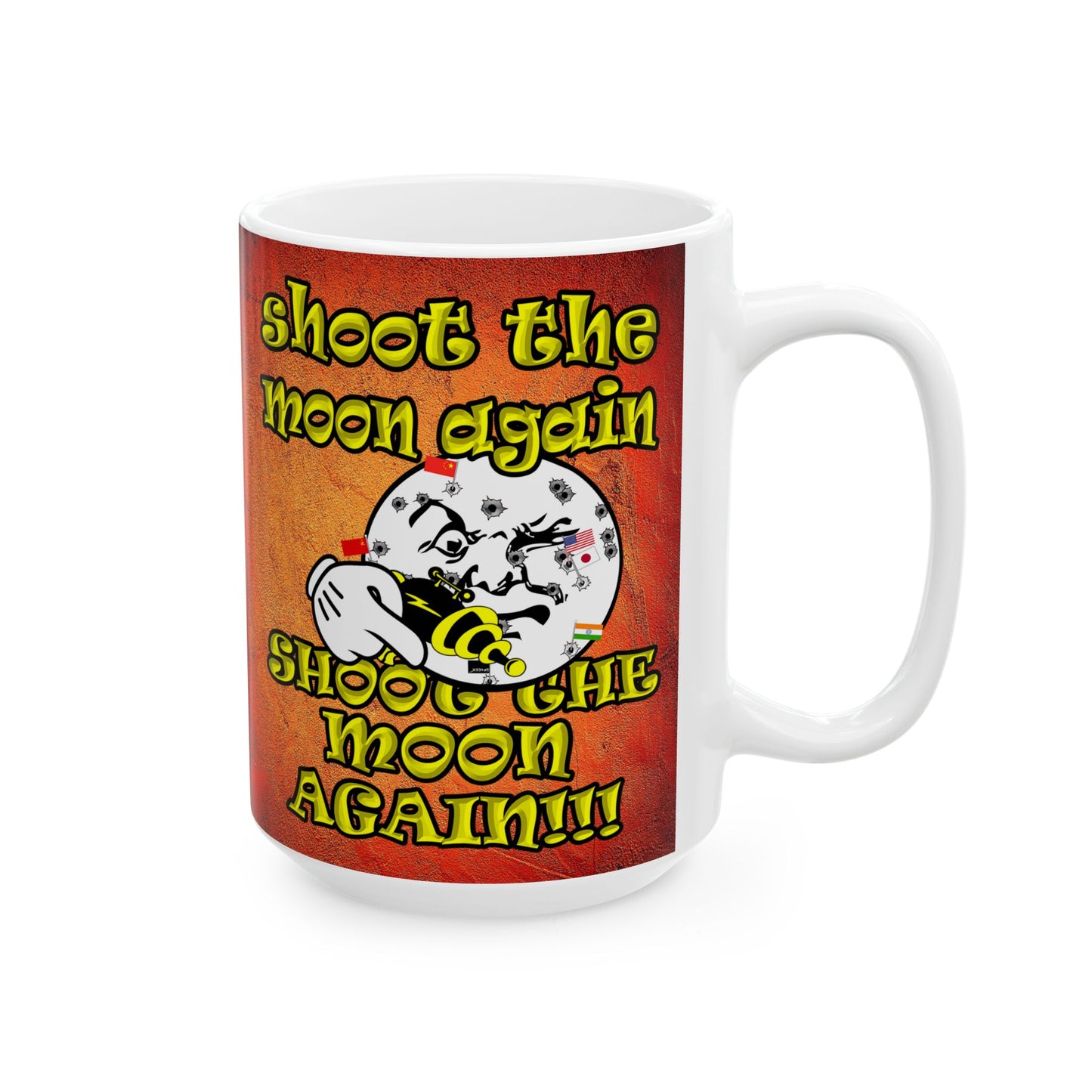 shoot the moon again - White Mug (burnt orange)