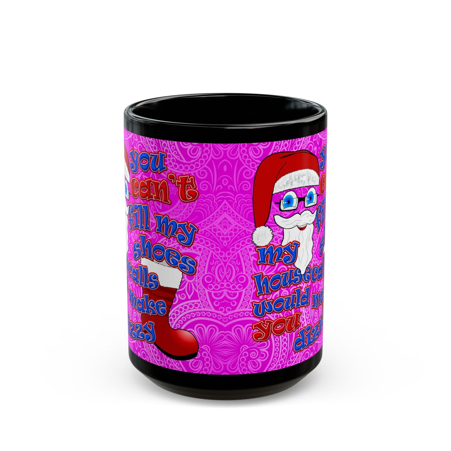 santa's shoes - Black Mug (pink swirl)