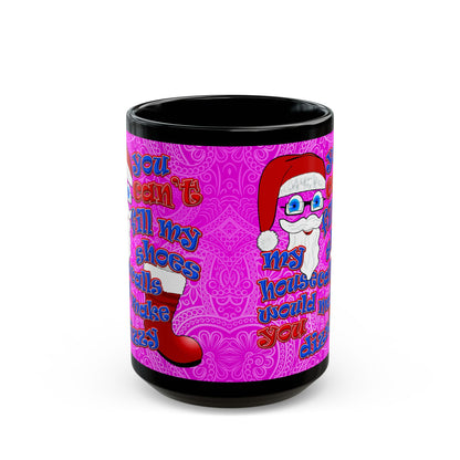 santa's shoes - Black Mug (pink swirl)