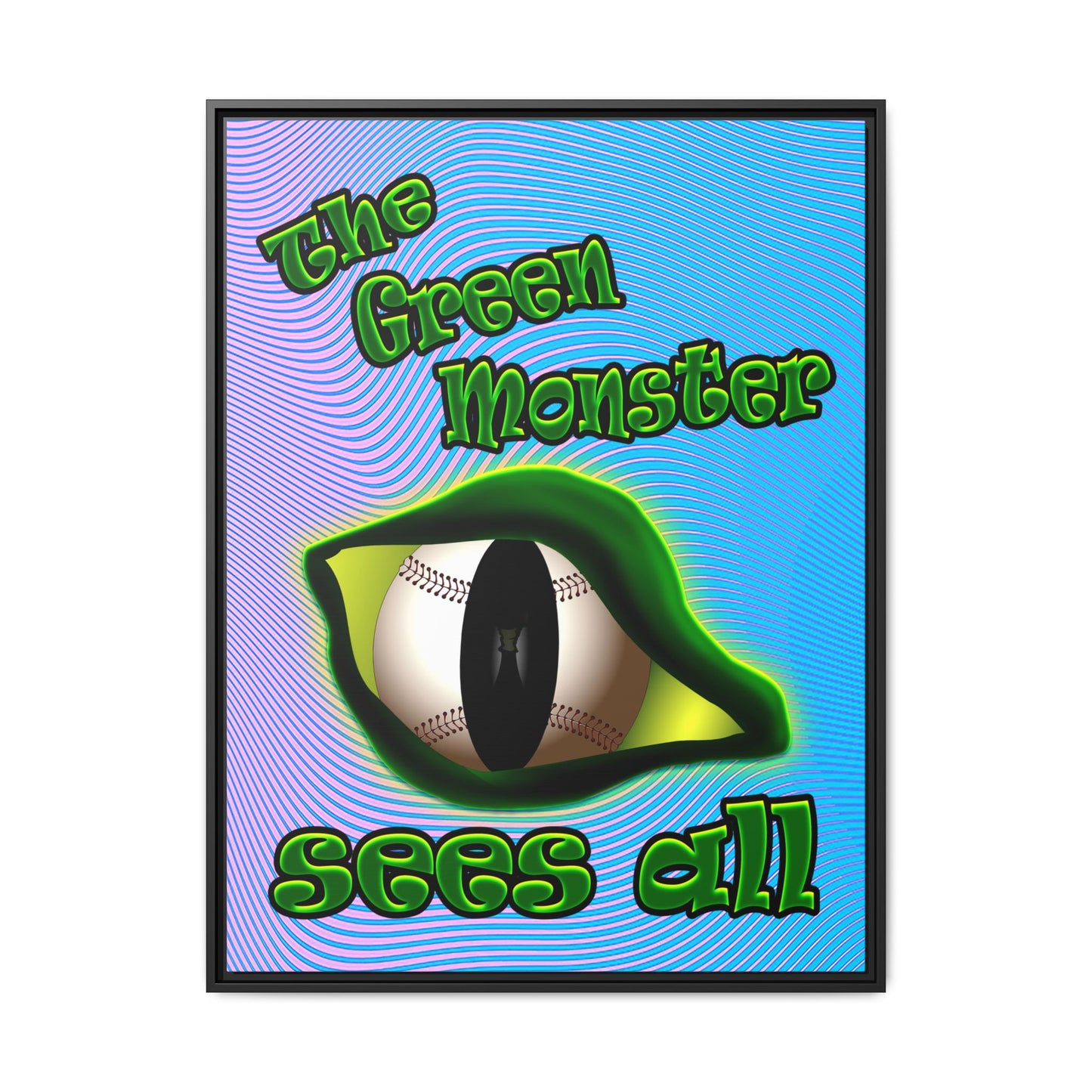 green monster - framed canvas art (light blue-purple wave)
