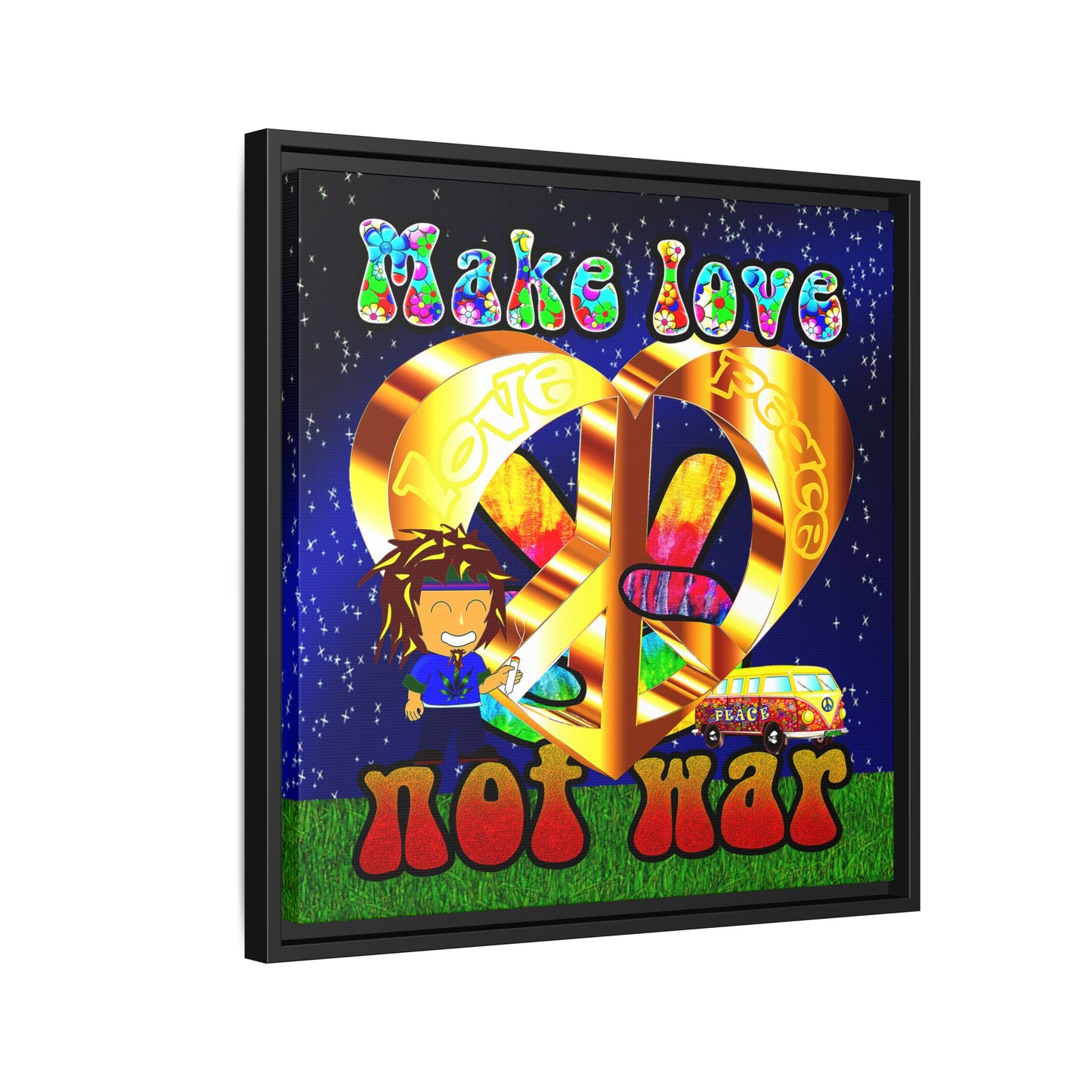 love peace - framed canvas art ('snoops' background)