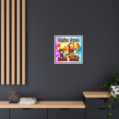love peace - framed canvas art (light blue-pink wave)