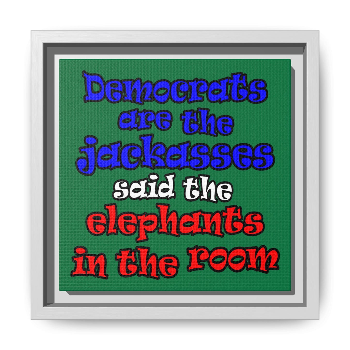 donkeys and elephants - framed canvas art (dark green)