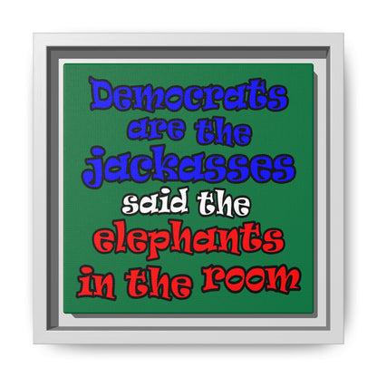 donkeys and elephants - framed canvas art (dark green)