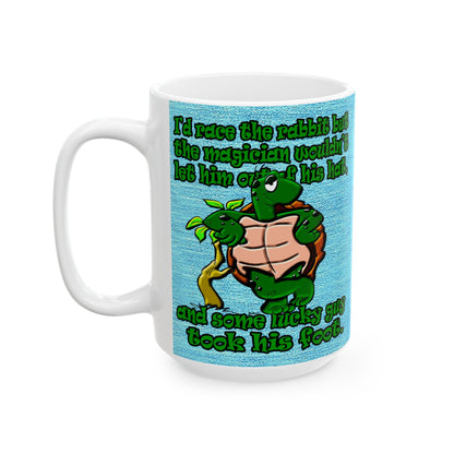 turtle race - White Mug (faded dark blue)