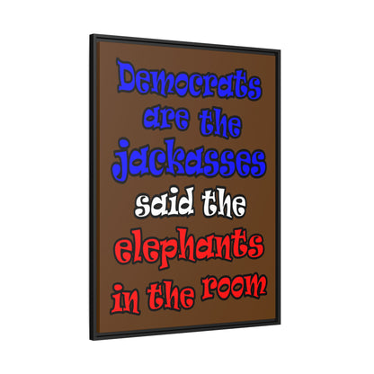 donkeys and elephants - framed canvas art (brown)