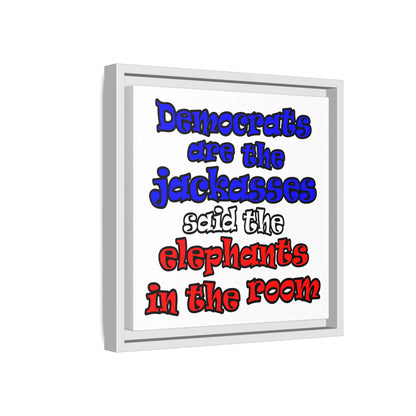donkeys and elephants - framed canvas art (white)