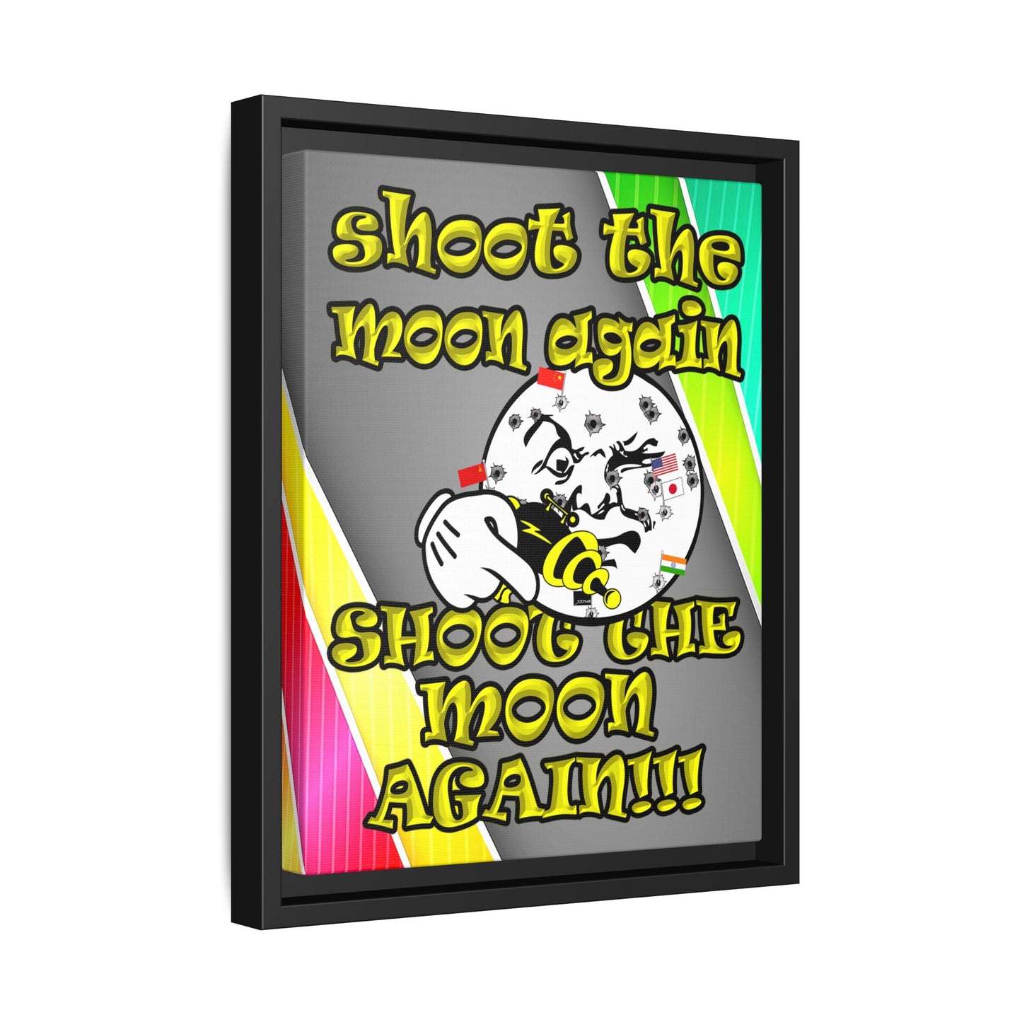 shoot the moon again - framed canvas art (rainbow split)