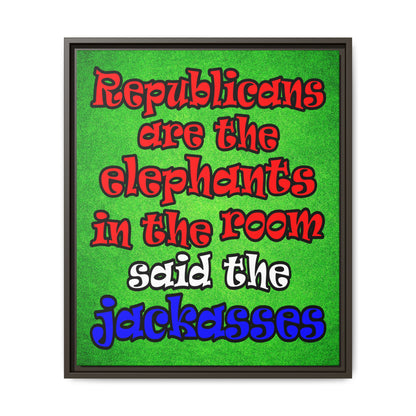 donkeys and elephants - framed canvas art (green turf)