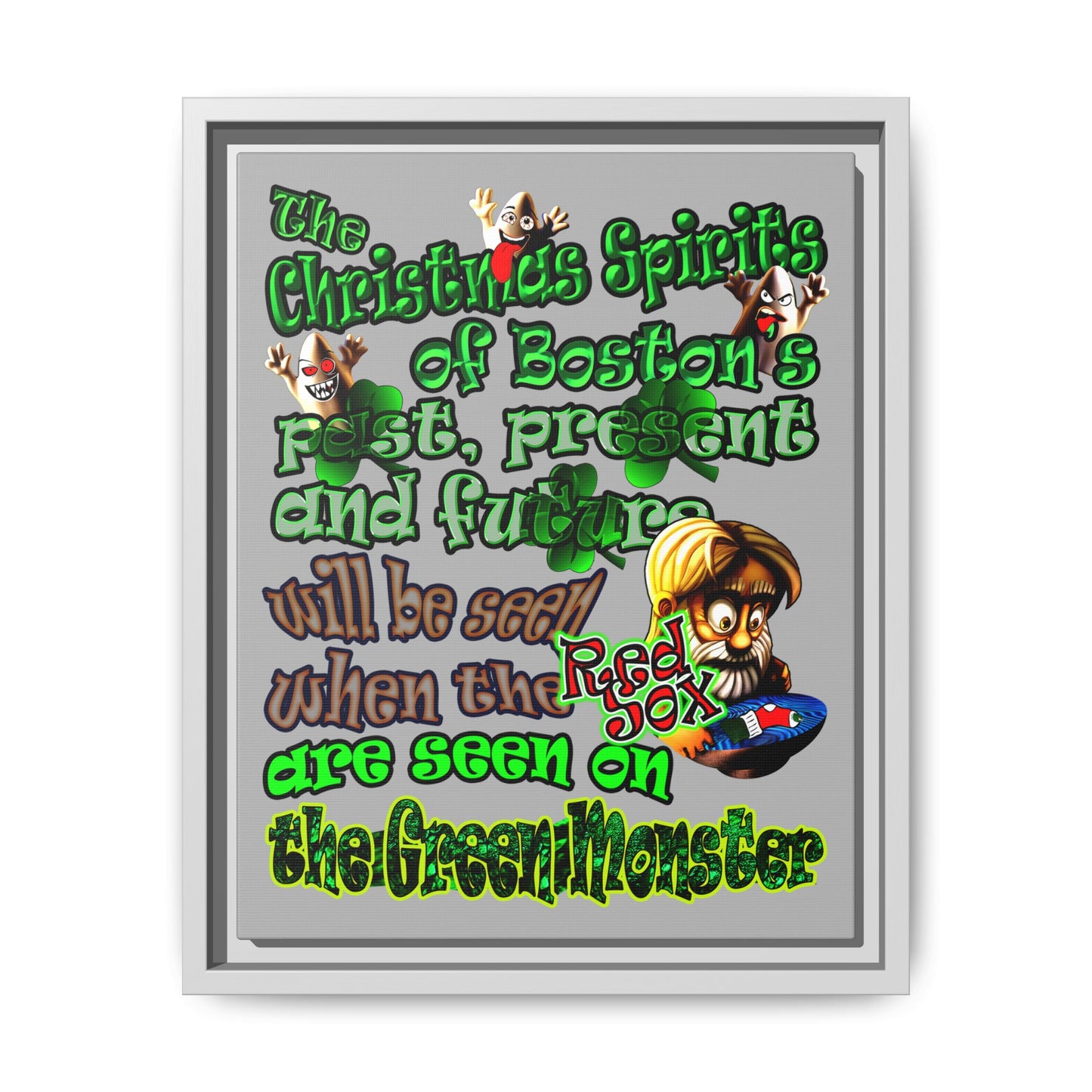 christmas spirits of boston - framed canvas art (light grey)