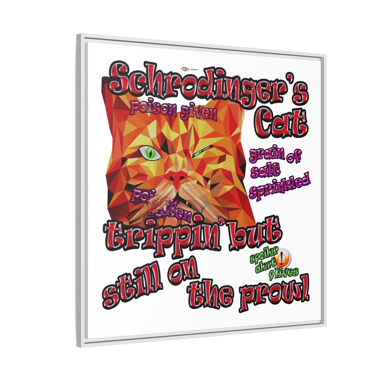 schrodinger's cat - framed canvas art (white)