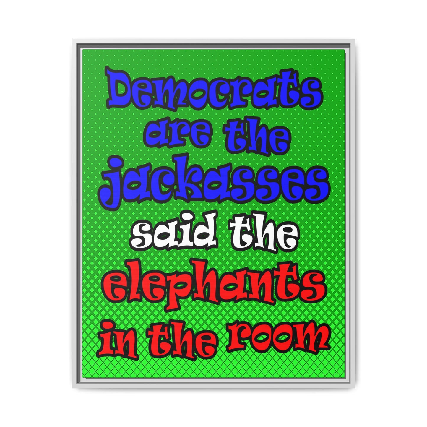 donkeys and elephants - framed canvas art (logo green)
