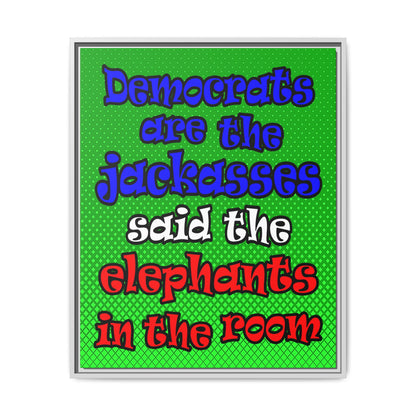 donkeys and elephants - framed canvas art (logo green)