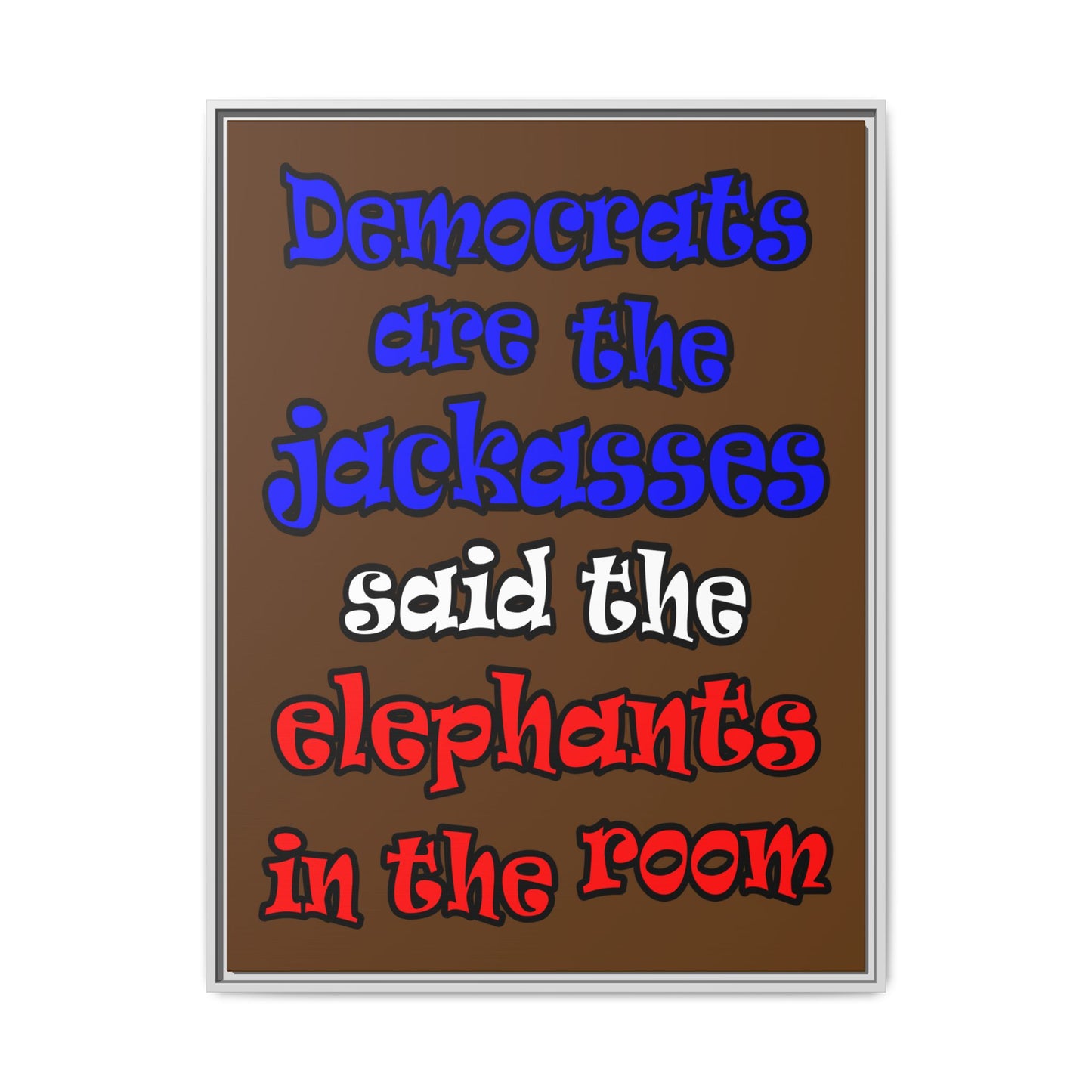 donkeys and elephants - framed canvas art (brown)